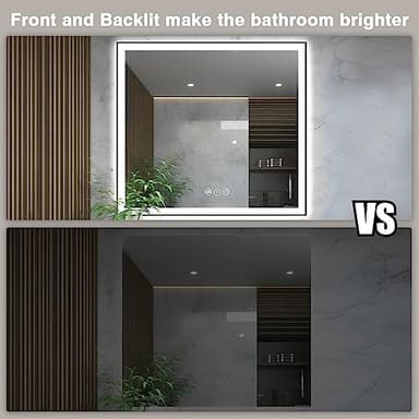 EchosLife 36x36 Square LED Bathroom Mirror - Black Aluminum Framed (Front and Backlit), Anti-Fog Vanity Mirror with Lights, Stepless Dimmable Lighted Mirror,3 Colors Smart Mirror(Horizontal/Vertical) - Image 6