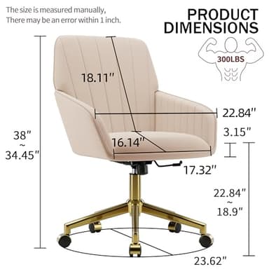 YISHENG Velvet Office Desk Chair with Gold Base, with Wheels,Modern Height Adjustable 360 Degree Swivel Upholstered Vanity Chairs with Arms for Living Room Bedroom, Beige,Khaki - Image 3
