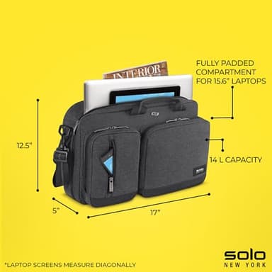 Solo New York Urban Carrying Case (Briefcase) for 15.6" Notebook - Gray, Black, 12.5" x 17" x 5" (UBN310-10) - Image 3