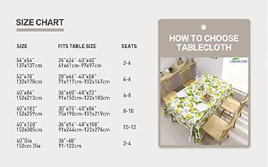 LIBERECOO 60" Square Vinyl Tablecloth with Flannel Backing, Stain-Resistant Tablecloths Waterproof Oil-Proof Wipeable Table Cover for Indoor/Outdoor Picnic, BBQ - Image 7