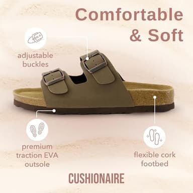 CUSHIONAIRE Lane Cork Footbed Sandals for Women – Comfortable Double Buckle Slip-On with Genuine Suede Footbed & Arch Support Slides for Women Footwear, BROWN 10 - Image 4