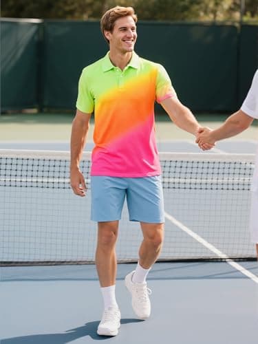 uideazone Mens Golf Shirt Short Sleeve Bright Color Gradient Polo Shirts Dry Fit Performance Moisture Wicking Neon Golf Polos - Image 2