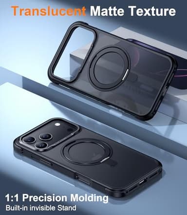 Temdan Designed for iPhone 17 Pro Max Case,[with 360°Rotatable Invisible Magnetic O-Ring Stand][Military Grade Shockproof][Compatible with MagSafe] Anti-Slip Translucent Matte Phone Case 6.9" 2025 - Image 5