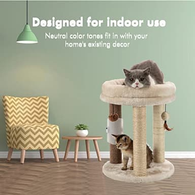 MECOOL 4in1 Small Cat Tree,Scratching Post with Tower Soft Bed, Sisal Carpet Jute Posts with Three Hanging Ball Toys and Massage Brush for Indoor Cats and Kittens - Image 5