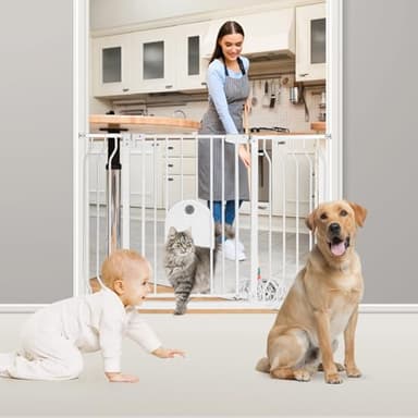 Baby Gates with Cat Door - Auto Close 29.5"-48.4" Safety Metal Dog Pet Gate for Doorway, Stairs, House, Walk Through Child Gate with Pet Door, includes 4 Wall Cups and 2 Extension Pieces - Image 4