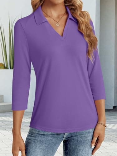 LYHIPSS 3/4 Length Sleeve Womens Tops Purple M - Image 7