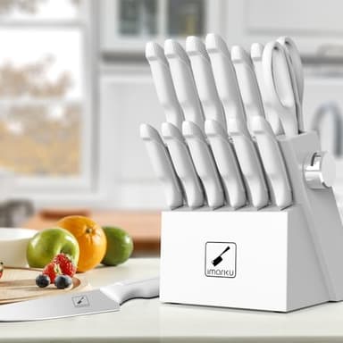 imarku Knives Set for Kitchen, Kitchen Knife Set with Block, Knife Block Set White, Home Essentials, Kitchen Essentials for First Apartment, Anti-slip handle, Dishwasher Safe - Image 6