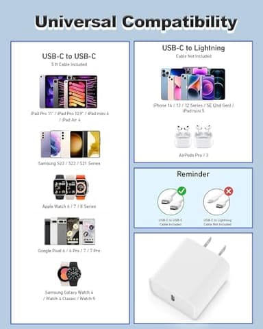 iPhone 17 16 15 Charger Fast Charging Type C Chargers USB C Charger Block iPhone 16 Chargers with 2 Pack 6FT Cable for iPhone 17 Pro Max/16/16 Pro Max/15/15 Plus/15 Pro/15 Pro Max/iPad Pro/AirPods - Image 8