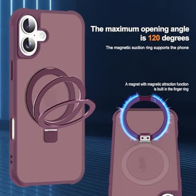SKYLMW Compatible with iPhone 16 Case with Invisible Magnetic O-Ring Stand Military-Grade Translucent Case for iPhone 16 6.1" [Compatible with Mag-Safe][Great Grip Feeling], Wine Red - Image 9