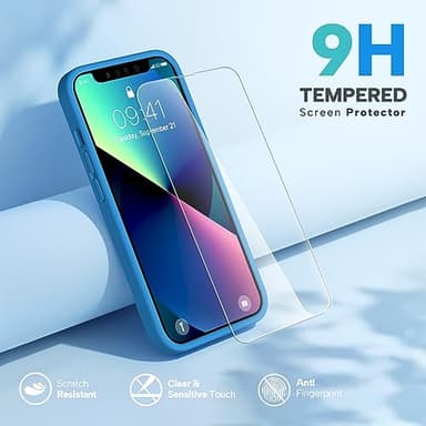 Miracase Designed for iPhone 13 Case, with Tempered Glass Screen Protector, [Soft Anti-Scratch Microfiber Lining], Shockproof Liquid Silicone Rubber Phone Case Cover for 13 6.1 inch, Capri Blue - Image 4