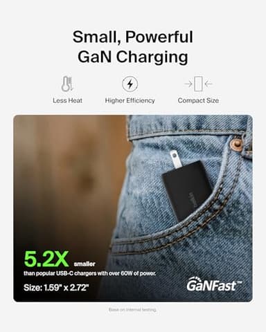 Belkin 65W Dual USB-C Wall Charger, Fast Charging PD 3.0 w/GaN Technology for iPhone Series, iPad Pro 12.9, MacBook, Galaxy Series, Tablet, & More - Black - Image 4