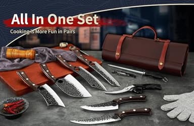 DRGSKL Serbian Chef Knife Set, Hand Forged Knife Set with Bag, Full Tang Kitchen Knife Sets with High Carbon Steel, Meat Cleaver Butcher Boning Knife for Brisket Trimming, Gift for Men Women - Image 2