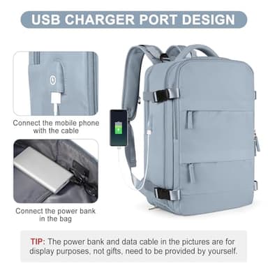 coofay Large Travel Backpack For Women Men Airline Approved Carry On Backpack Flight Approved Waterproof Sports Luggage Backpack Casual Daypack Hiking Backpack Grey Blue - Image 8