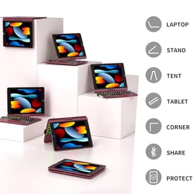 BABG Keyboard Case for iPad 9th Generation, 360° Rotatable Backlit Keyboard with Pencil Holder for 10.2 inch iPad 9th Gen 2021/ 8th Gen 2020/ 7th Gen 2019 and iPad Air 3 / Pro 10.5" - Raspberry - Image 7