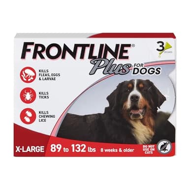 FRONTLINE Plus Flea and Tick Treatment for X-Large Dogs Up to 89 to 132 lbs. 3 Treatments - Image 1