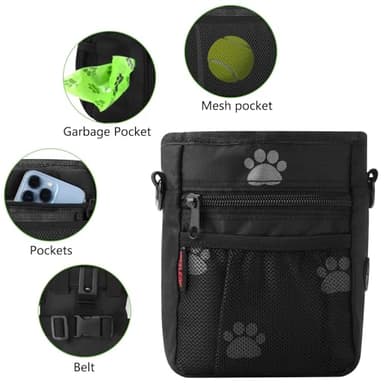 kissleaf Dog Treat Pouches for Pet Training, Treat Pouches for Pet Training,Large Dog Treat Training Pouch and Dog Clicker,Dog Training Treat Pouch Built-in Poop Bag Dispenser-Black Pattern. - Image 3