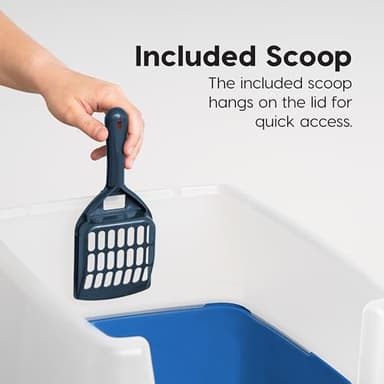 IRIS USA Large Cat Litter Box with Scatter Shield and Scoop, Open Top High Sided Cat Litter Pan, Blue - Image 5