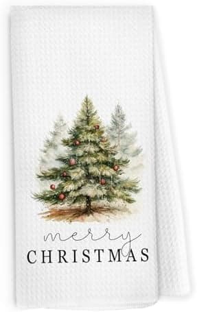 Merry Christmas Tree Dish Towels, 16x24 Inch, Seasonal Winter Gift for Women, Forest Christmas Tree Farmhouse Decorative Tea Towels for Kitchen Home - Image 3