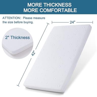 Baby Bassinet Mattress, 42" x 24" x 2" Dual Sided Gel Memory Foam Mattress with Breathable Removable Soft Cover Fit for Baby Bjorn, Guava Lotus and Dream on Me Travel Crib Light Playard - Image 2
