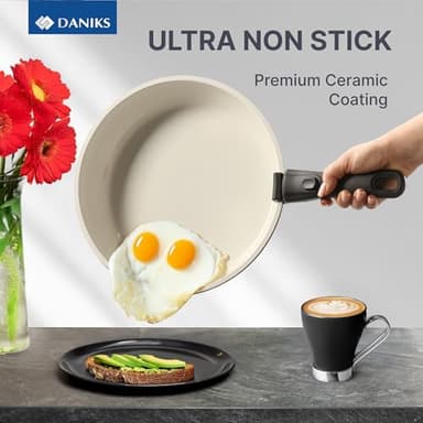 Daniks 9-Piece Nonstick Cookware Set, Ceramic Induction Pots and Pans with Detachable Silicone Handles, Oven & Dishwasher Safe, Black - Image 4