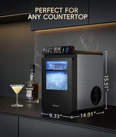 ecozy Nugget Ice Maker Countertop, Smart Pebble Ice Machine with APP Control, 44 lbs Per Day Soft Pellet Chewable Ice with Self-Cleaning, Stainless Steel - Image 9