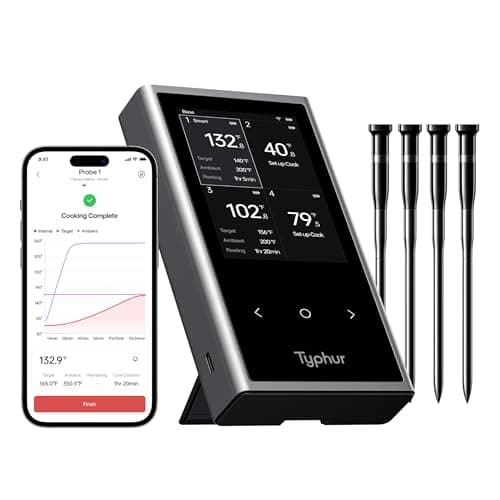 Typhur Sync Wireless Meat Thermometer Quad | 4 Probes | 6 Sensors | LCD Display | WiFi and Bluetooth 5.3 | Improved Stability and Range | IPX8 Waterproof | for BBQ, Grill, Smoker, Oven, Kitchen - Image 1