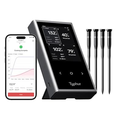 Typhur Sync Wireless Meat Thermometer Quad | 4 Probes | 6 Sensors | LCD Display | WiFi and Bluetooth 5.3 | Improved Stability and Range | IPX8 Waterproof | for BBQ, Grill, Smoker, Oven, Kitchen - Image 1
