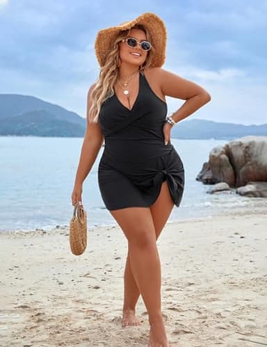Blooming Jelly Women Plus Size Swim Dress Swimsuits One Piece Maternity Tummy Control Bathing Suit (XXL, Black) - Image 5