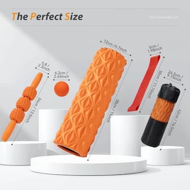 5 in1 Foam Roller Set, Trigger Point Foam Roller, Massage Roller Stick, Massage Ball, Resistance Band for Deep Muscle Massage Pilates Yoga,Fitness Exercise for Whole Body (Pure Orange) - Image 2