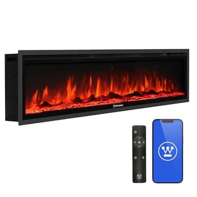 Westinghouse 60 Inch Electric Fireplace Heater, Compatible with Alexa & Google Home, Wall Mount or in-Wall Recessed Fireplace Insert, 24 Hour Timer, Color Changing Flames, 750W/1500W Indoor Heater - Image 1