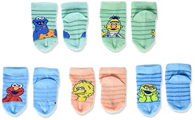 Sesame Street Unisex Baby Classic 5 Pack Shorty Socks, Blue Stripe Multi, 12-24 Months