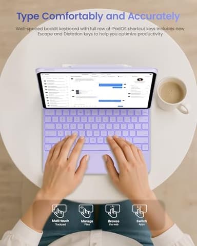 typecase Edge+ Keyboard Case for iPad Air 13-inch(M3 2025 / M2 2024),Ultra-Slim Detachable Case,Portrait & Typing Modes,Built-in Trackpad,11-Color Backlight,Magnetic Stand,Pencil Holder,Light Purple - Image 8