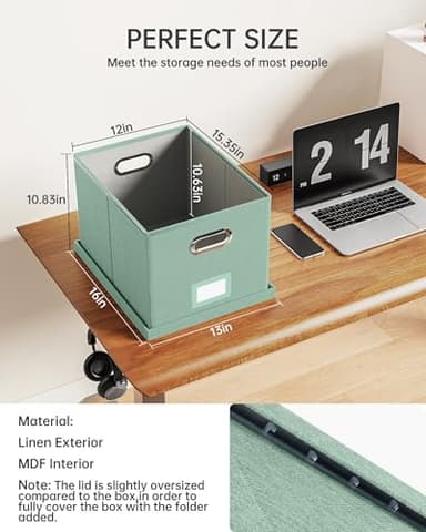 Oterri File Organizer, File Box, File Cabinet for Letter File Folder Storage, Portable Storage Bins with Lids for Office/Decor/Home,Document Organizer, 1 Pack,Green-Box Only - Image 3