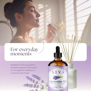 SIVA Lavender Essential Oil - 4 Fl Oz – Natural Lavender Oil - for Diffuser, Face, Skin Care, Aromatherapy, Hair Care, Scalp and Body Massage - with Dropper - Image 7
