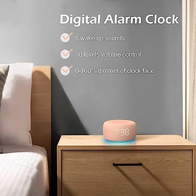 Buffbee Sound Machine & Alarm Clock 2-in-1, 0-100% Clock Face Brightness, Bottom Colored Light, Sleep Timer, Precise 30-Level Volume White Noise Machine, Digital Alarm Clocks for Bedrooms - Peach - Image 6