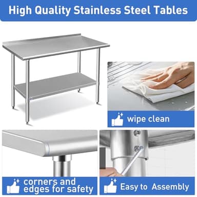 ROCKPOINT Stainless Steel Table for Prep & Work with Backsplash 14x60 Inches, NSF Metal Commercial Kitchen Heavy Duty Table with Adjustable Under Shelf and Table Foot for Restaurant, Home and Hotel - Image 5
