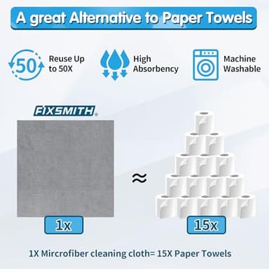 FIXSMITH Shop Towels, Pack of 150, Grey Microfiber Cleaning Cloth Bulk, Microfiber Towels for Cars, All-Purpose Absorbent Cleaning Rags, Dust Cloth for Automotive, Mechanic, Garage, 11.5 x 11.5 inch - Image 5
