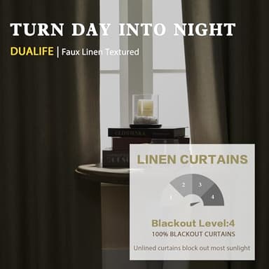 DUALIFE Faux Linen Curtains 108 Inches Long for Living Room 2 Panels Set Back Tab Draperies Neutral Earth Tone Blackout Curtains for Large Window Vertical 9 FT Tall 50 By108 Oatmeal Chartreuse - Image 3