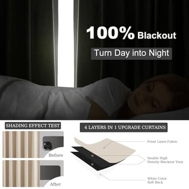 Topfinel Beige Linen Blackout Curtains 84 Inch Long, Modern Black Out Curtains for Bedroom Windows Treatments, Cream Heat & Cold Blocking Back Tab Pleated Drapes for Living Room 2 Panels Cottage 7 FT - Image 6
