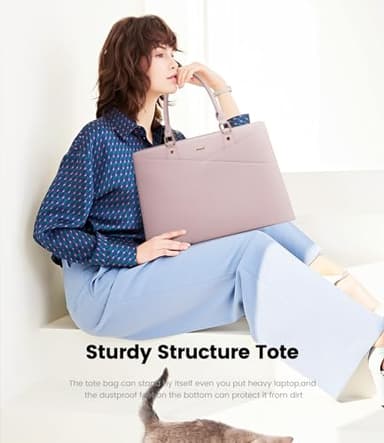 LOVEVOOK Laptop Tote Bag for Women, Leather Business Office Work Bag Computer Briefcase with Small Clutch fit for 15.6 Inch Laptop Pink - Image 6