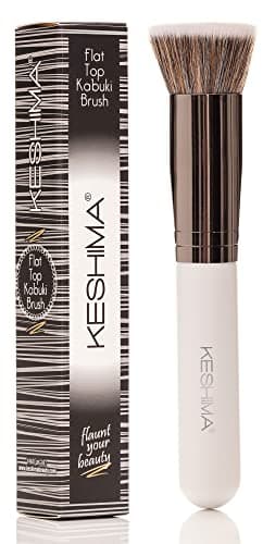 Keshima Foundation Brush Flat Top Kabuki - Premium Foundation Brush for Liquid Makeup, Cream, and Powder - Buffing, Blending, and Face (Regular Size, White) - Image 1