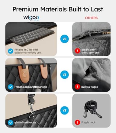 Wigoo Dog Car Seat Cover for Back Seat, 450lbs Full Hardbottom Dog Hammock, Heavy Duty Waterproof Car Bed Extender for 2-3 Medium Dogs, Backseat Protector for Sedan/Medium-Truck, Size-L, Black - Image 7