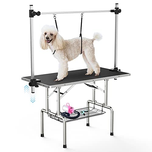 Lyromix 46''Large Dog Grooming Table, Adjustable Cat Drying Desktop with Arms, Nooses, Mesh Tray, Foldable Pet Station at Home, Maximum Capacity Up to 330Lb, 46inch, Black, 46in - Image 1