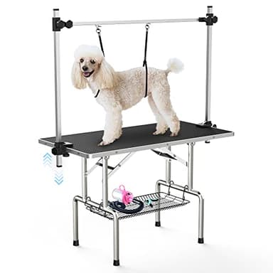 Lyromix 46''Large Dog Grooming Table, Adjustable Cat Drying Desktop with Arms, Nooses, Mesh Tray, Foldable Pet Station at Home, Maximum Capacity Up to 330Lb, 46inch, Black, 46in - Image 1