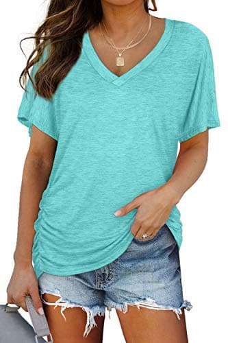 Plus Size Tops for Women Short Sleeve V Neck T Shirts Tunics Dolman Tops Oversized Tshirts Loose Fit Business Casual Outfits Womens Clothes Aqua XXXL - Image 1