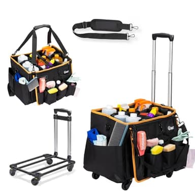 YMU Large Rolling Cleaning Caddy Bag With Detachable Trolley, 4 in 1 Portable Cart for Housekeeping With Swivel Caster & Shoulder Strap, Waterproof Supplies Organizer - Image 1