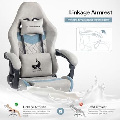 Blue Whale Gaming Chair for Adult 350lbs Computer Chair with Adjustable Lumbar Support Headrest and Footrest Large Size Reclining Gaming Chair Big and Tall Linkage Armrest - Image 7