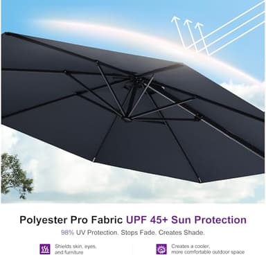 PURPLE LEAF 11 Feet Patio Umbrella Outdoor Cantilever Round Umbrella Aluminum Offset Umbrella with 360-degree Rotation for Garden Deck Pool Patio, Grey - Image 5