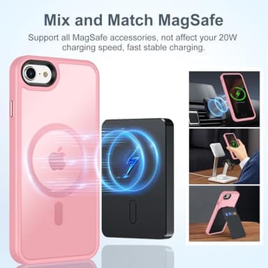 Vooii Upgraded Magnetic for iPhone SE Case 3rd/2nd/2020, iPhone 8/7 Case [Compatible with Magsafe] [Mil-Grade Protection] Slim & Pocket-Friendly Translucent Protective Case Cover, Pink - Image 2