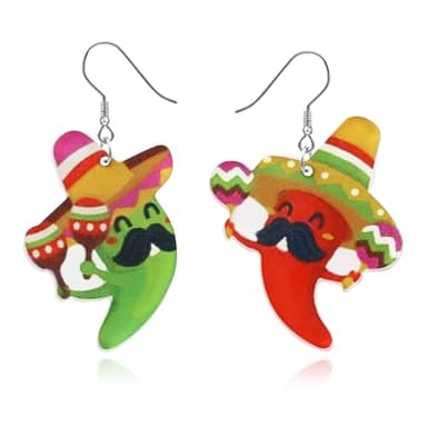 DAYANEY Cinco De Mayo Earrings For Women, Fun Pepper Racket Dangle Earrings As Outfit Accessories Mexican Acrylic Earrings As Gifts For Girls Pinatas Sombrero Earrings As Fiesta Party Jewelry - Image 1
